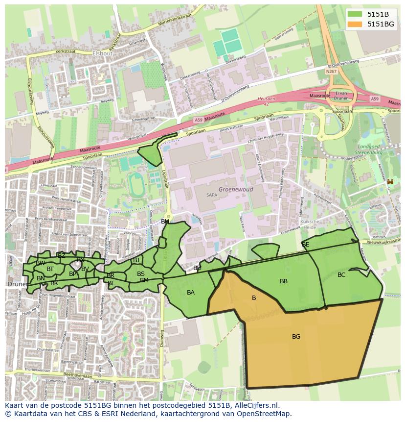 Afbeelding van het postcodegebied 5151 BG op de kaart.