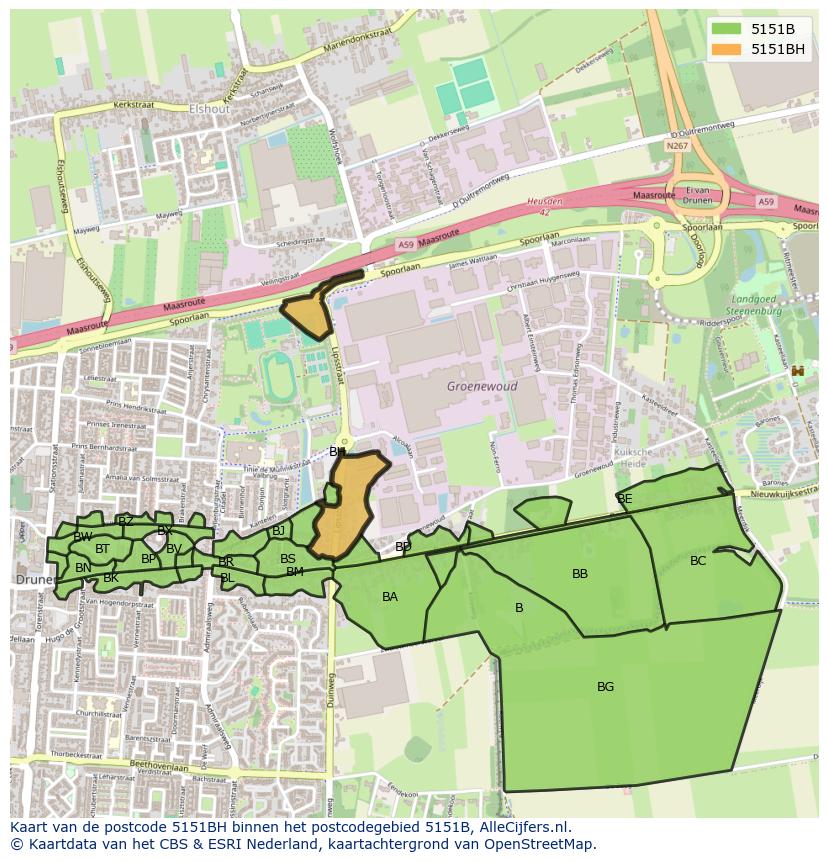 Afbeelding van het postcodegebied 5151 BH op de kaart.