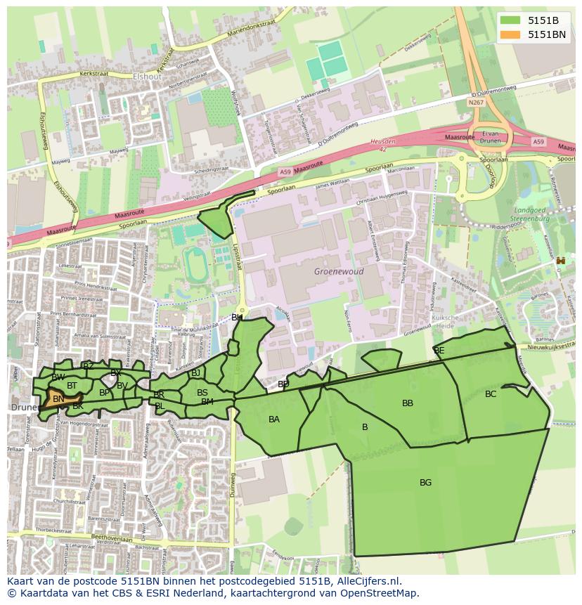 Afbeelding van het postcodegebied 5151 BN op de kaart.