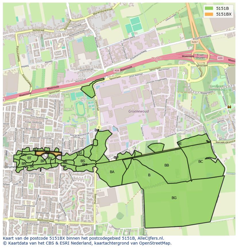 Afbeelding van het postcodegebied 5151 BX op de kaart.