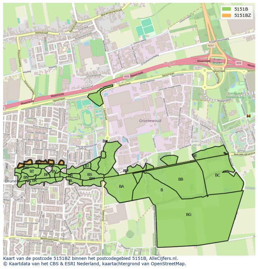Afbeelding van het postcodegebied 5151 BZ op de kaart.
