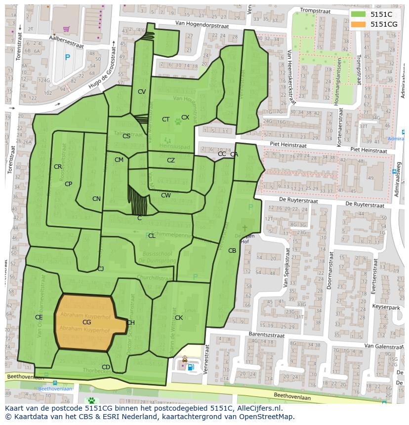 Afbeelding van het postcodegebied 5151 CG op de kaart.
