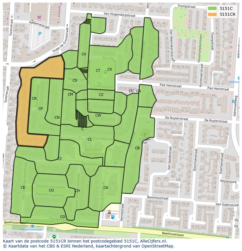 Afbeelding van het postcodegebied 5151 CR op de kaart.
