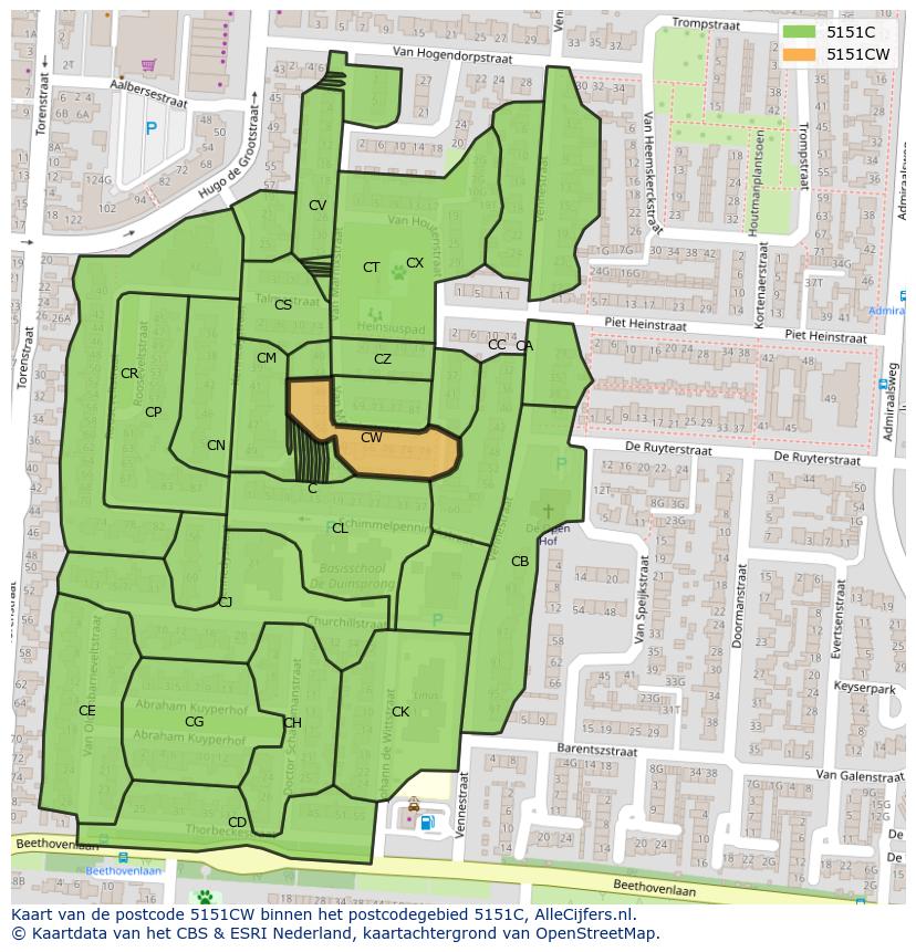 Afbeelding van het postcodegebied 5151 CW op de kaart.