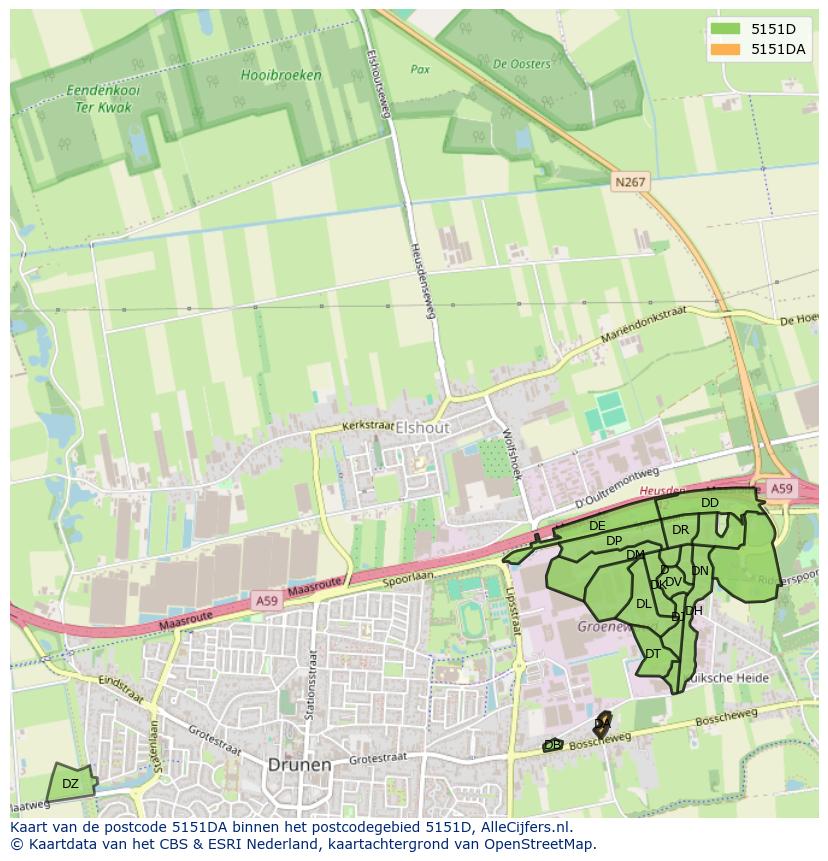 Afbeelding van het postcodegebied 5151 DA op de kaart.
