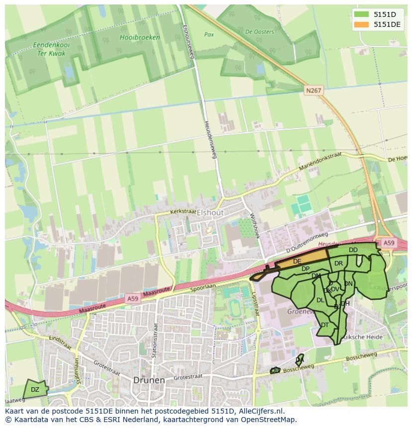 Afbeelding van het postcodegebied 5151 DE op de kaart.