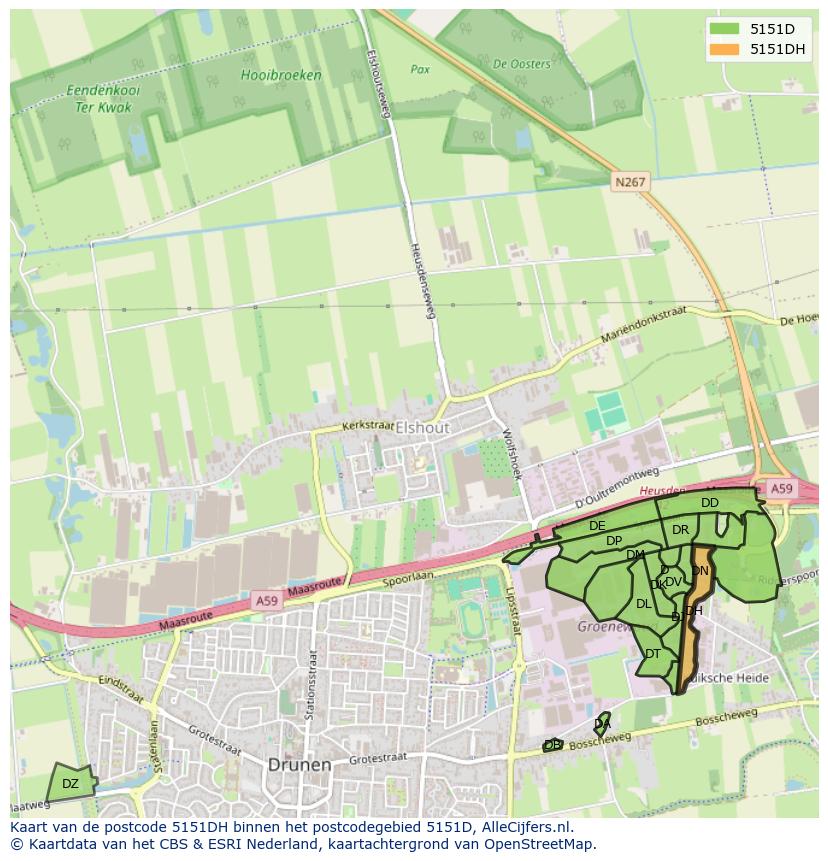 Afbeelding van het postcodegebied 5151 DH op de kaart.