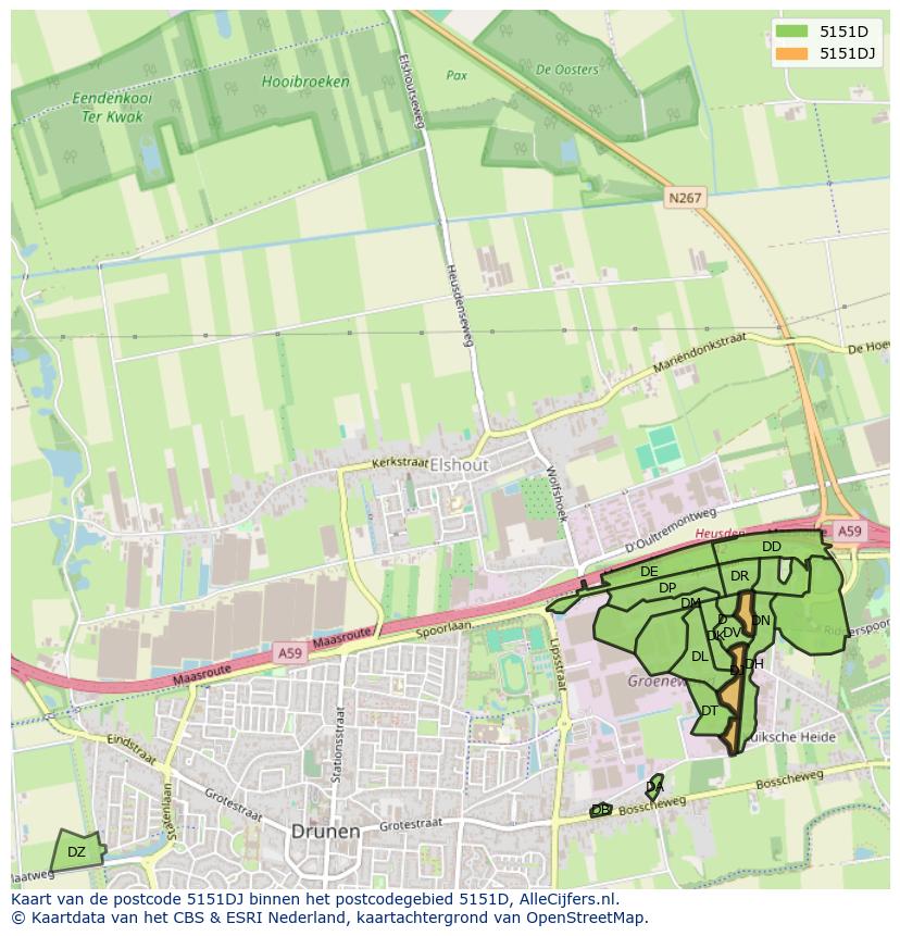 Afbeelding van het postcodegebied 5151 DJ op de kaart.
