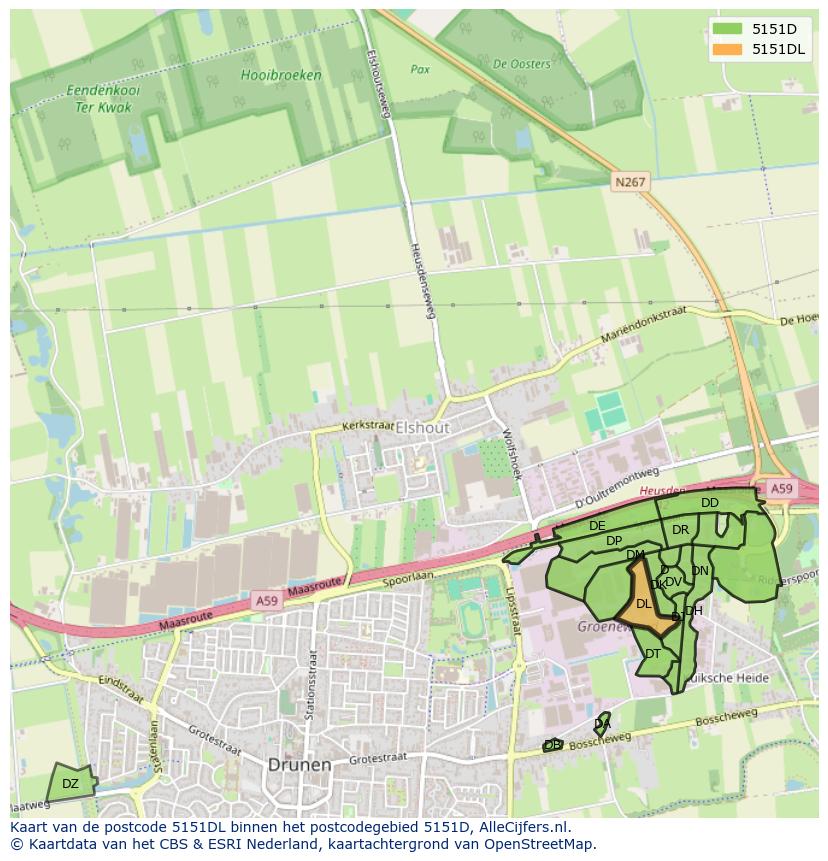 Afbeelding van het postcodegebied 5151 DL op de kaart.