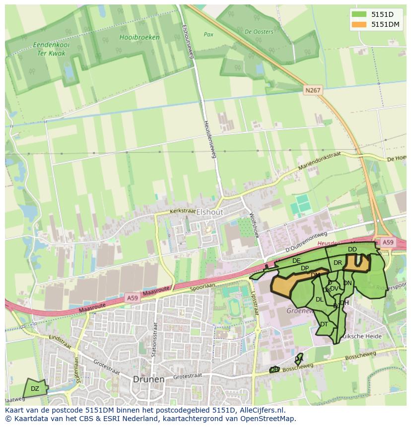 Afbeelding van het postcodegebied 5151 DM op de kaart.