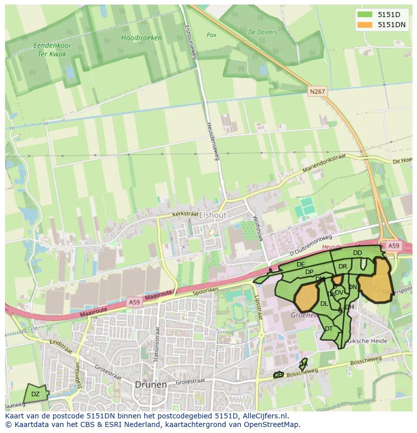 Afbeelding van het postcodegebied 5151 DN op de kaart.