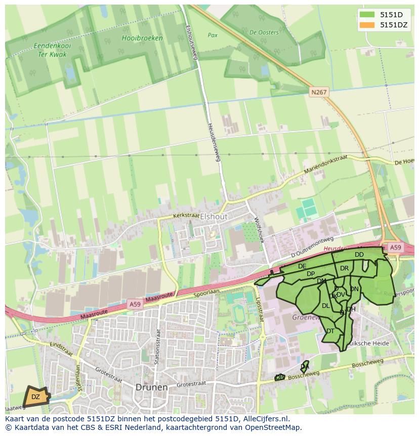 Afbeelding van het postcodegebied 5151 DZ op de kaart.