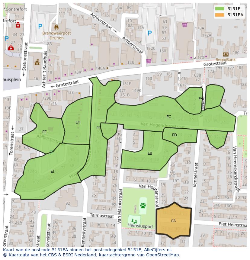 Afbeelding van het postcodegebied 5151 EA op de kaart.