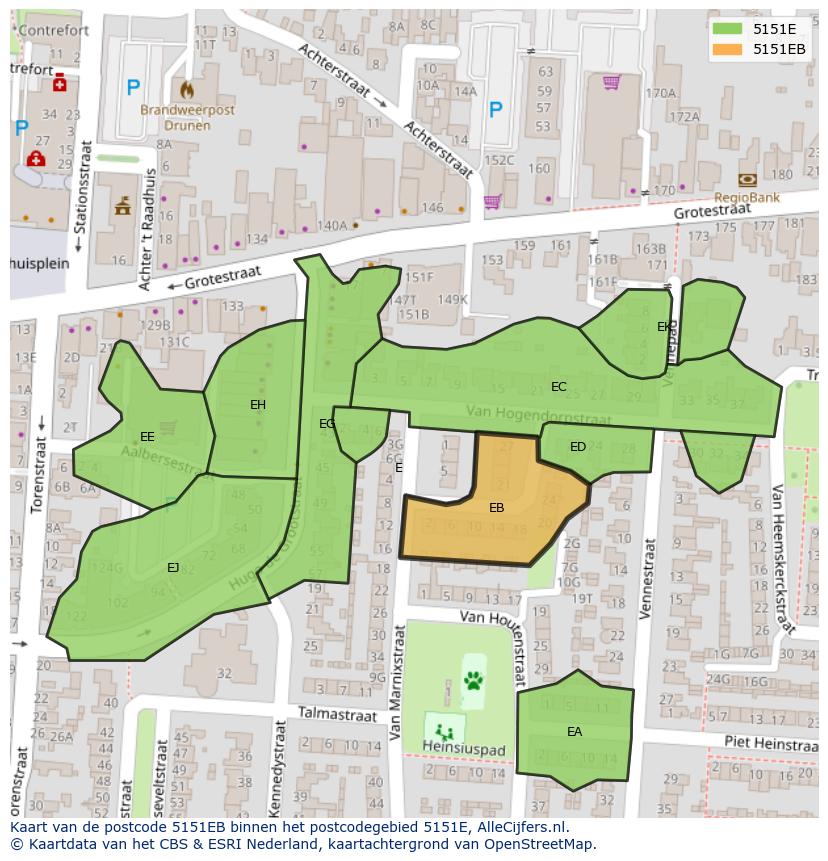 Afbeelding van het postcodegebied 5151 EB op de kaart.