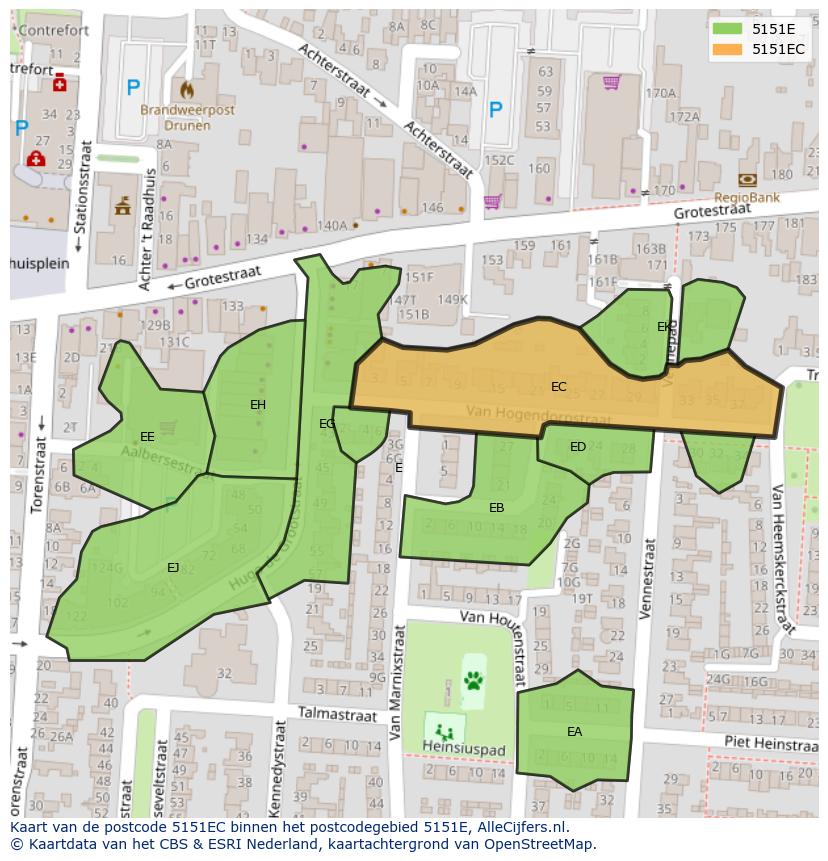 Afbeelding van het postcodegebied 5151 EC op de kaart.