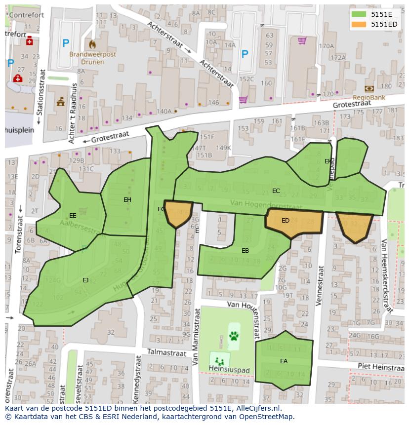 Afbeelding van het postcodegebied 5151 ED op de kaart.
