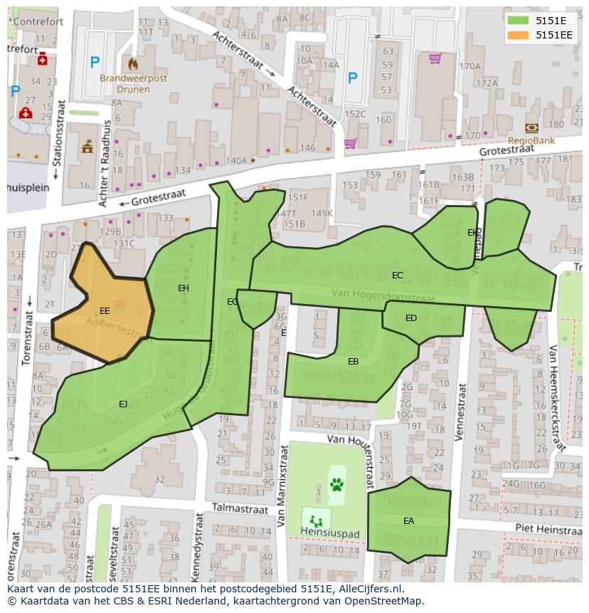 Afbeelding van het postcodegebied 5151 EE op de kaart.