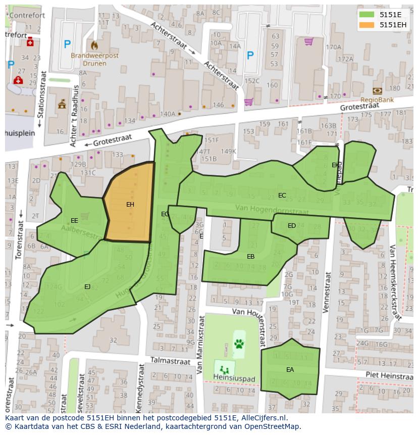 Afbeelding van het postcodegebied 5151 EH op de kaart.