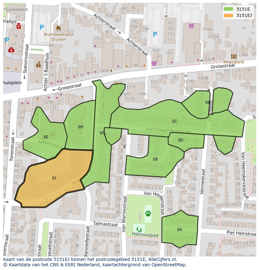 Afbeelding van het postcodegebied 5151 EJ op de kaart.