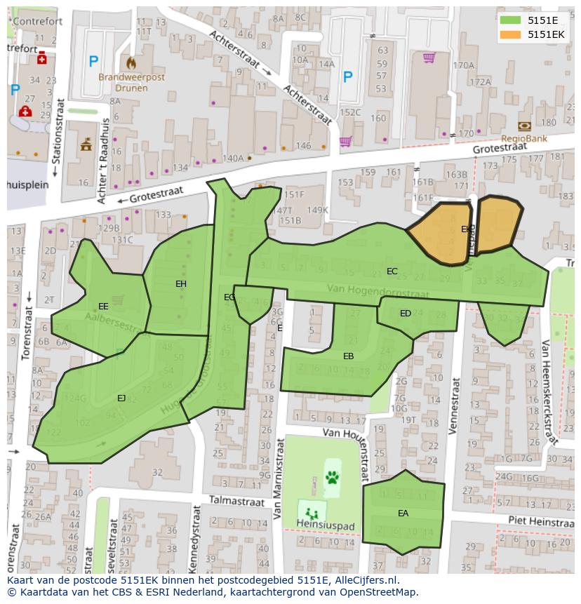 Afbeelding van het postcodegebied 5151 EK op de kaart.