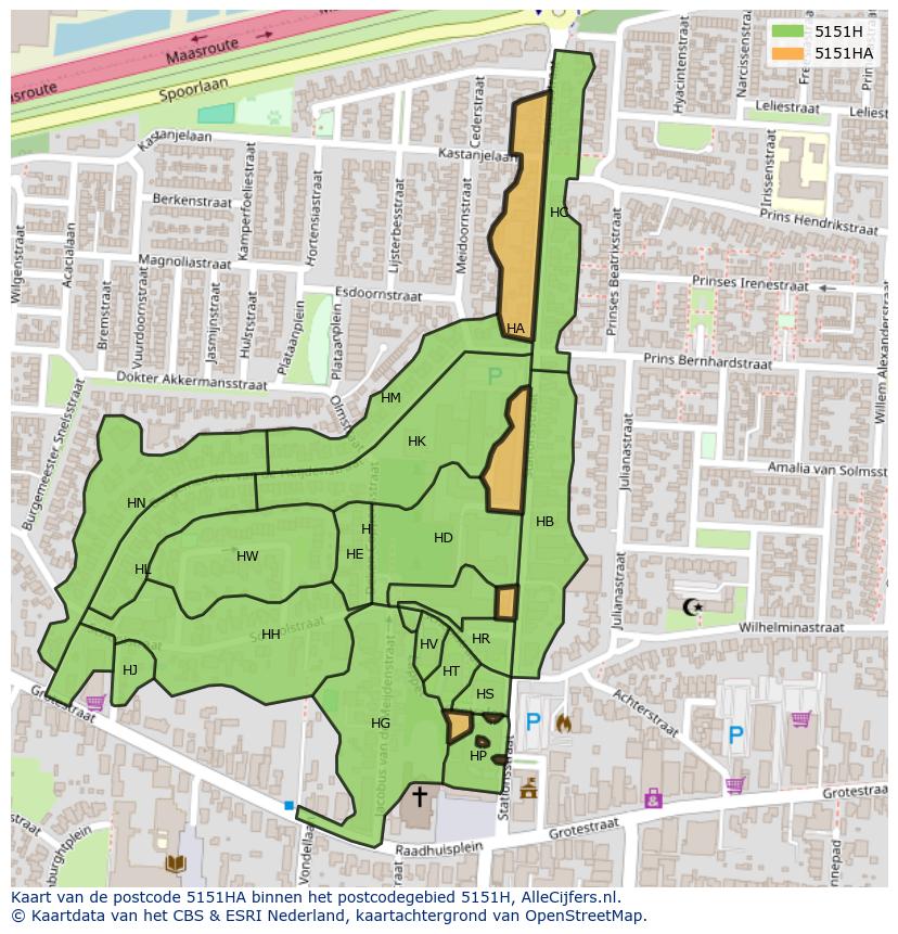 Afbeelding van het postcodegebied 5151 HA op de kaart.