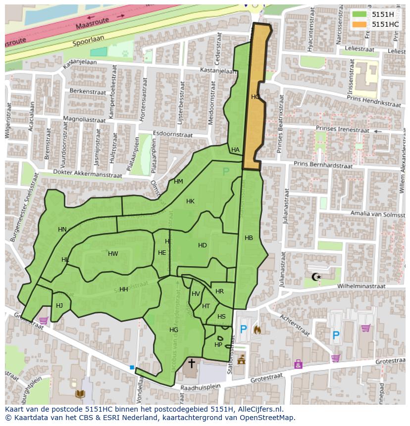 Afbeelding van het postcodegebied 5151 HC op de kaart.