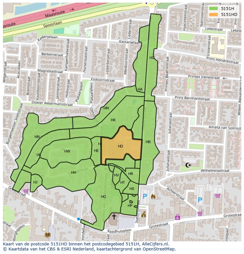 Afbeelding van het postcodegebied 5151 HD op de kaart.