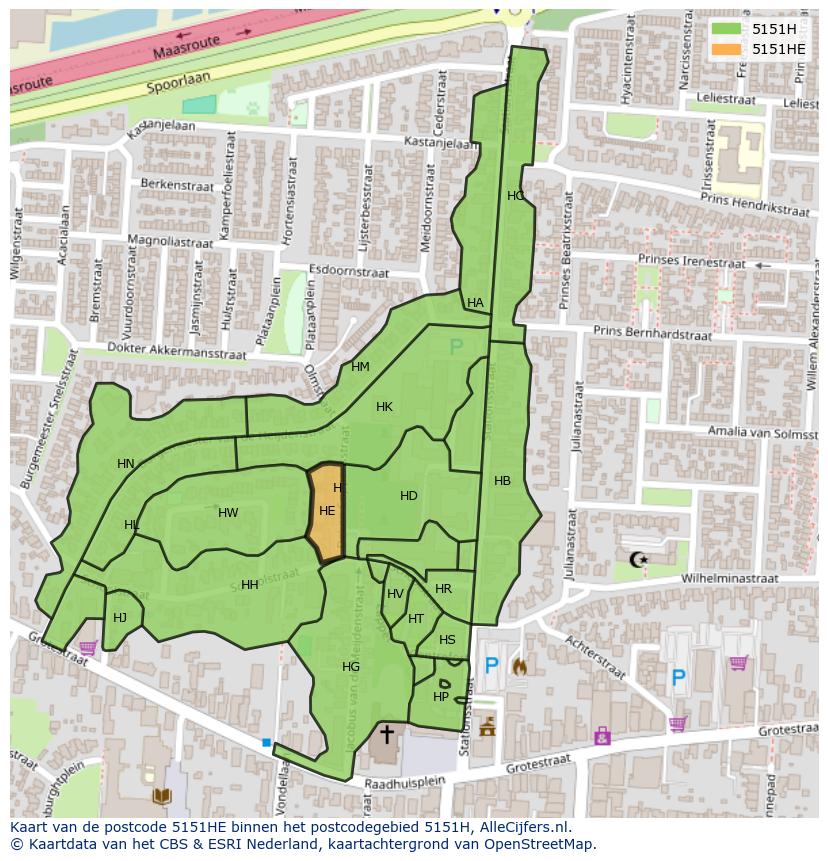 Afbeelding van het postcodegebied 5151 HE op de kaart.