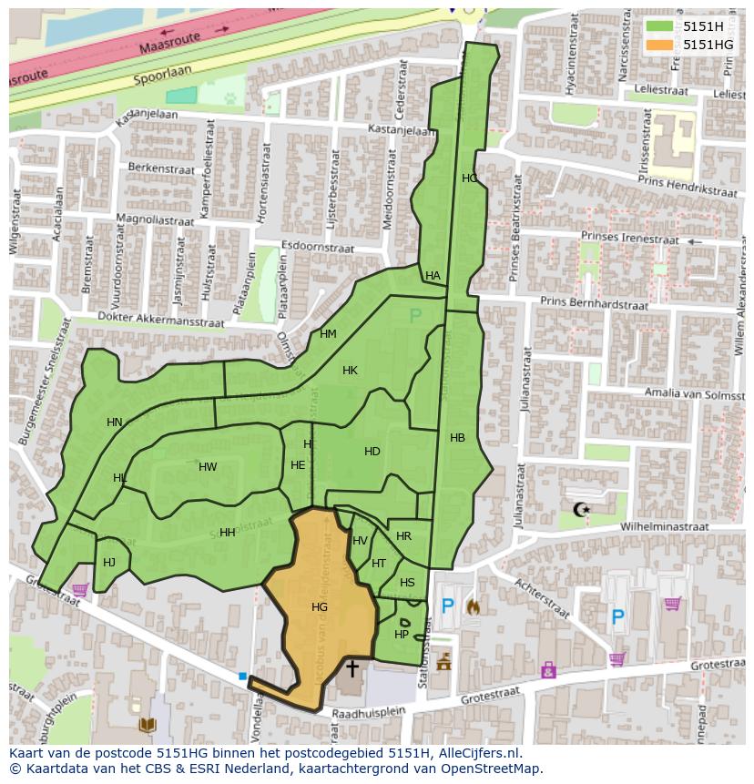Afbeelding van het postcodegebied 5151 HG op de kaart.