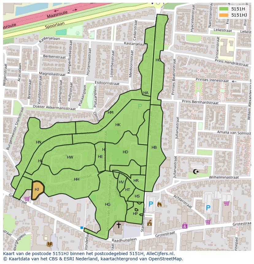 Afbeelding van het postcodegebied 5151 HJ op de kaart.