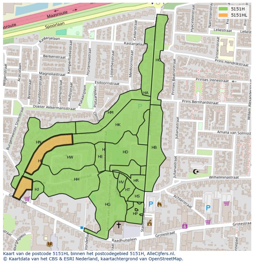 Afbeelding van het postcodegebied 5151 HL op de kaart.