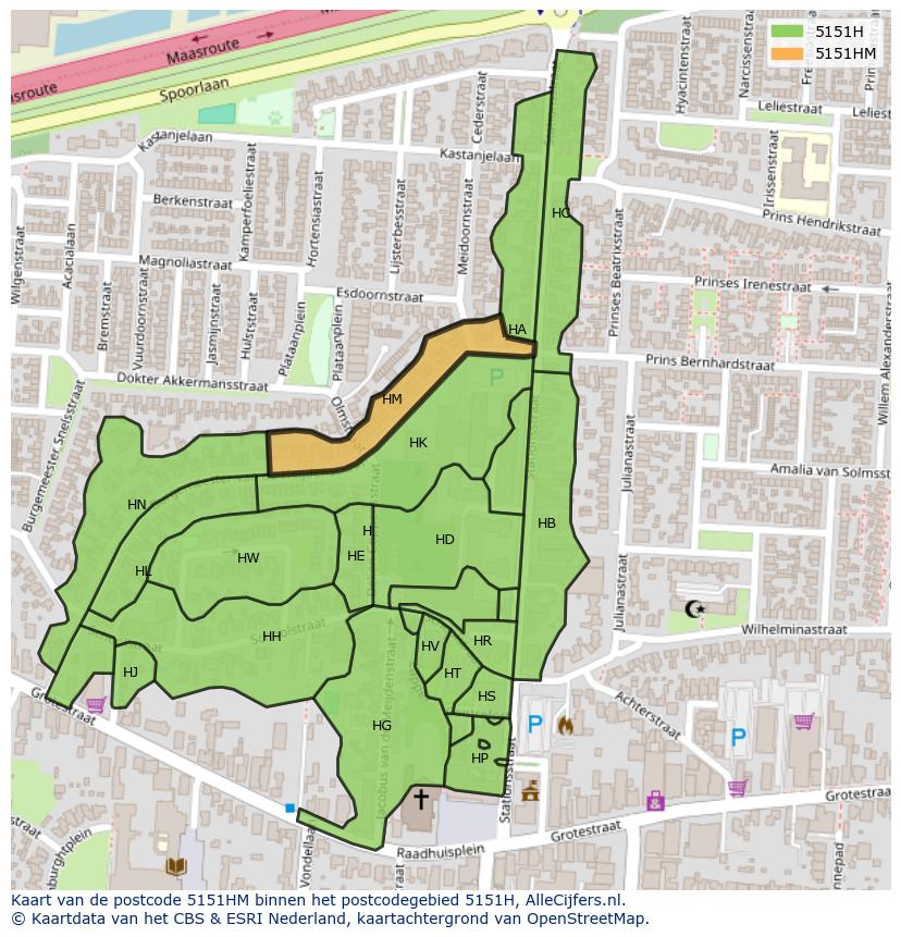 Afbeelding van het postcodegebied 5151 HM op de kaart.