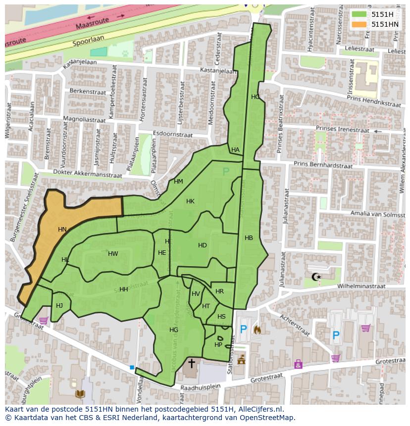 Afbeelding van het postcodegebied 5151 HN op de kaart.