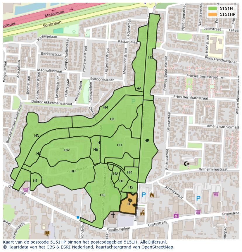 Afbeelding van het postcodegebied 5151 HP op de kaart.
