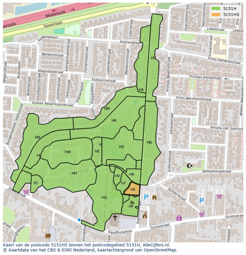 Afbeelding van het postcodegebied 5151 HS op de kaart.