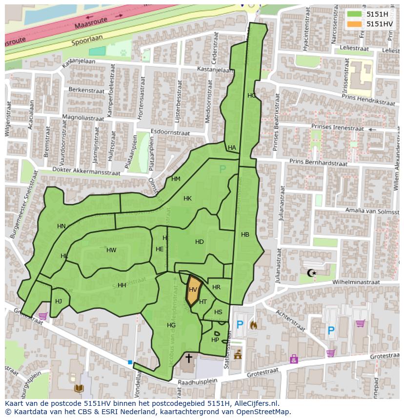 Afbeelding van het postcodegebied 5151 HV op de kaart.
