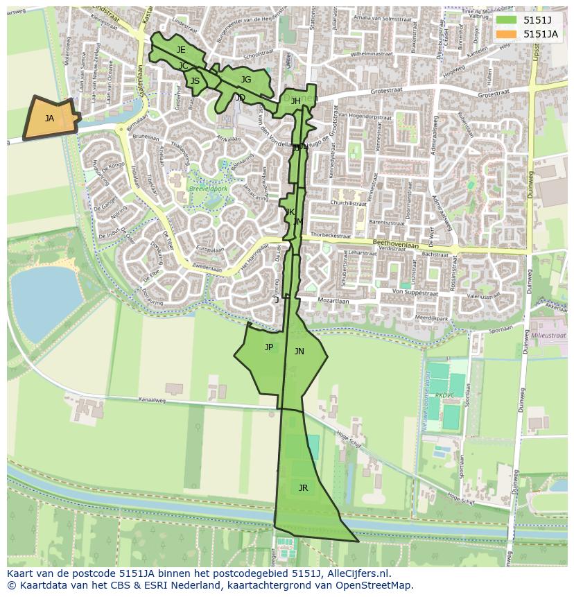 Afbeelding van het postcodegebied 5151 JA op de kaart.