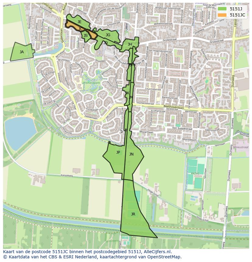 Afbeelding van het postcodegebied 5151 JC op de kaart.