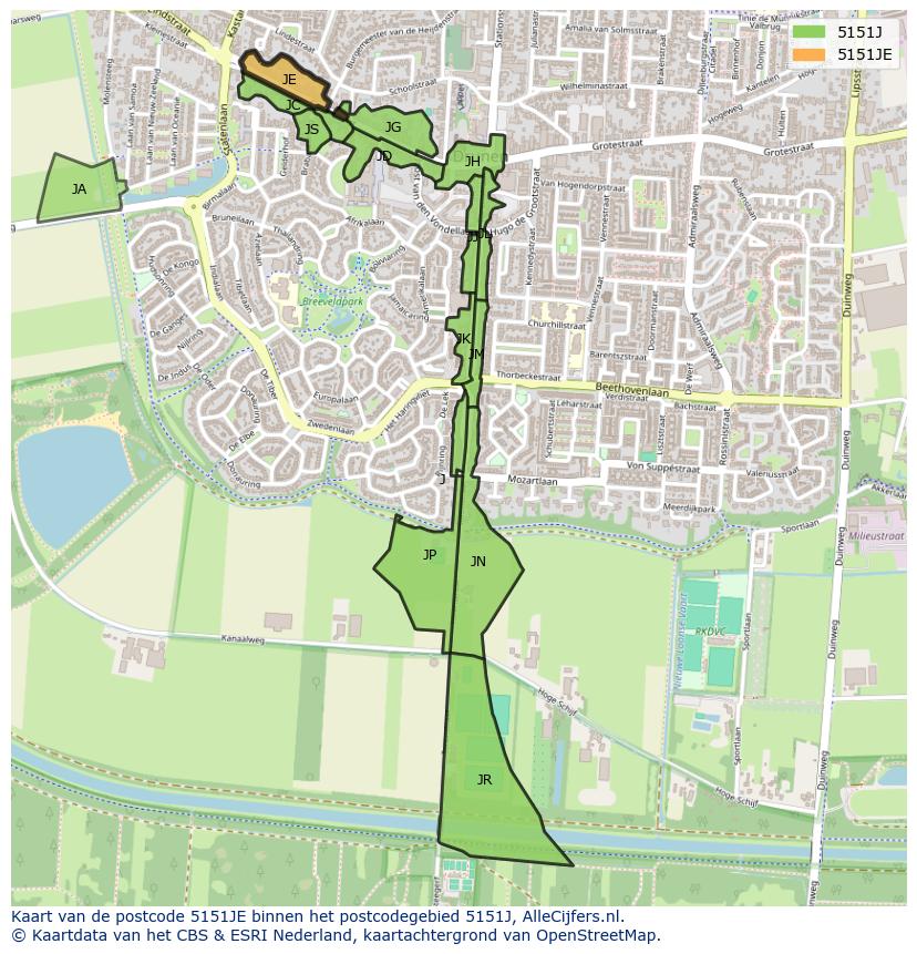 Afbeelding van het postcodegebied 5151 JE op de kaart.