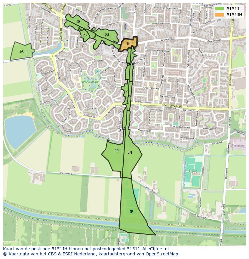 Afbeelding van het postcodegebied 5151 JH op de kaart.