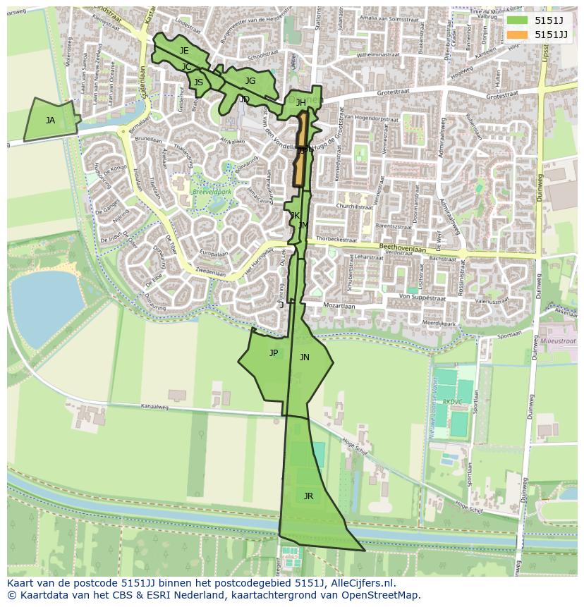 Afbeelding van het postcodegebied 5151 JJ op de kaart.