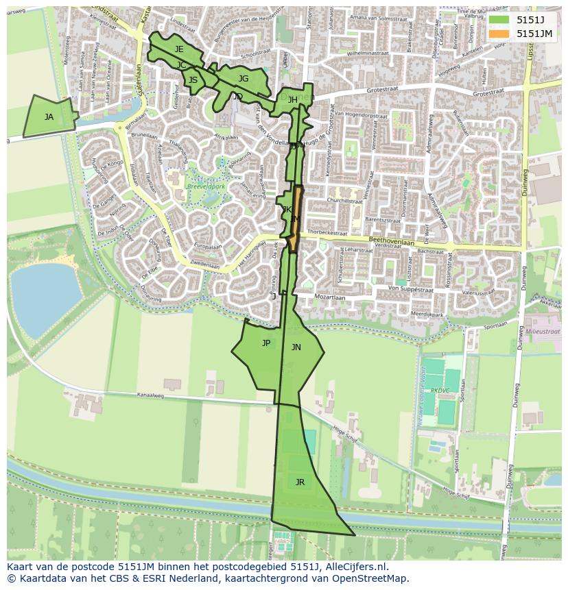 Afbeelding van het postcodegebied 5151 JM op de kaart.