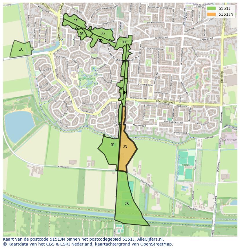 Afbeelding van het postcodegebied 5151 JN op de kaart.