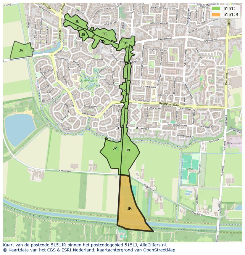 Afbeelding van het postcodegebied 5151 JR op de kaart.