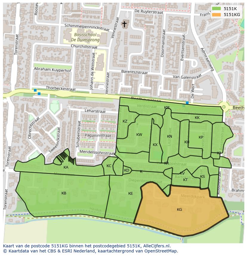 Afbeelding van het postcodegebied 5151 KG op de kaart.