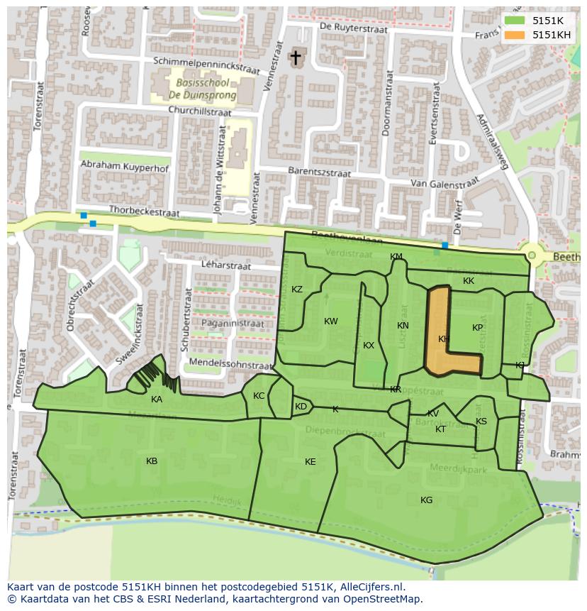 Afbeelding van het postcodegebied 5151 KH op de kaart.
