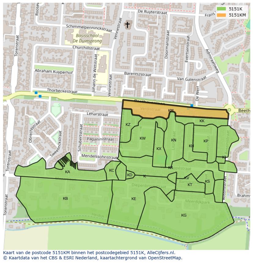 Afbeelding van het postcodegebied 5151 KM op de kaart.