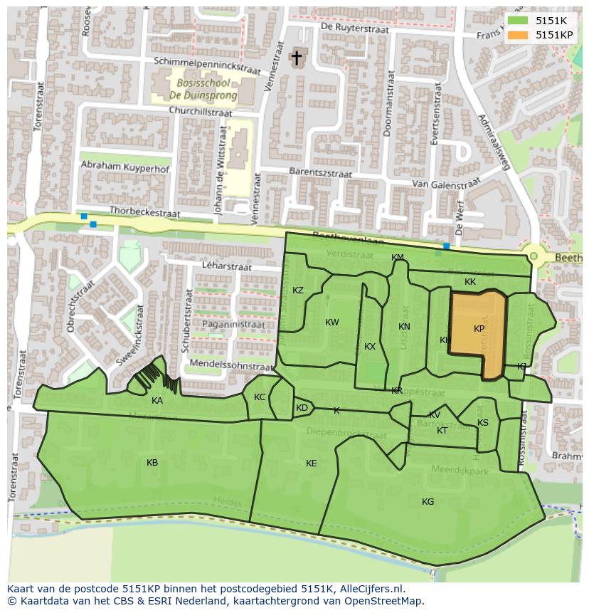Afbeelding van het postcodegebied 5151 KP op de kaart.