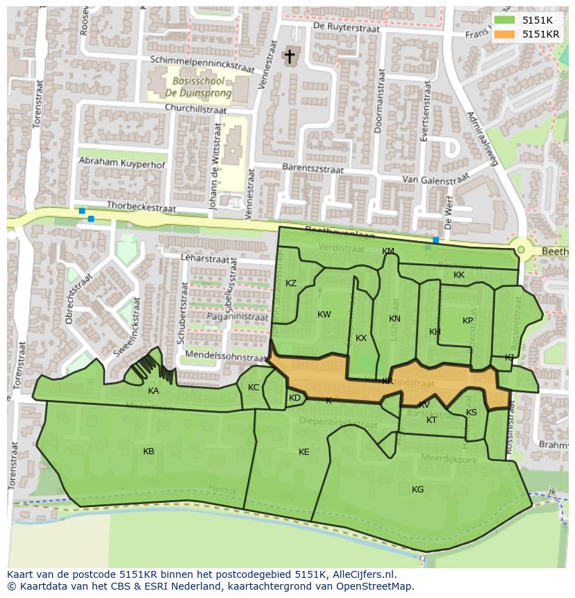 Afbeelding van het postcodegebied 5151 KR op de kaart.