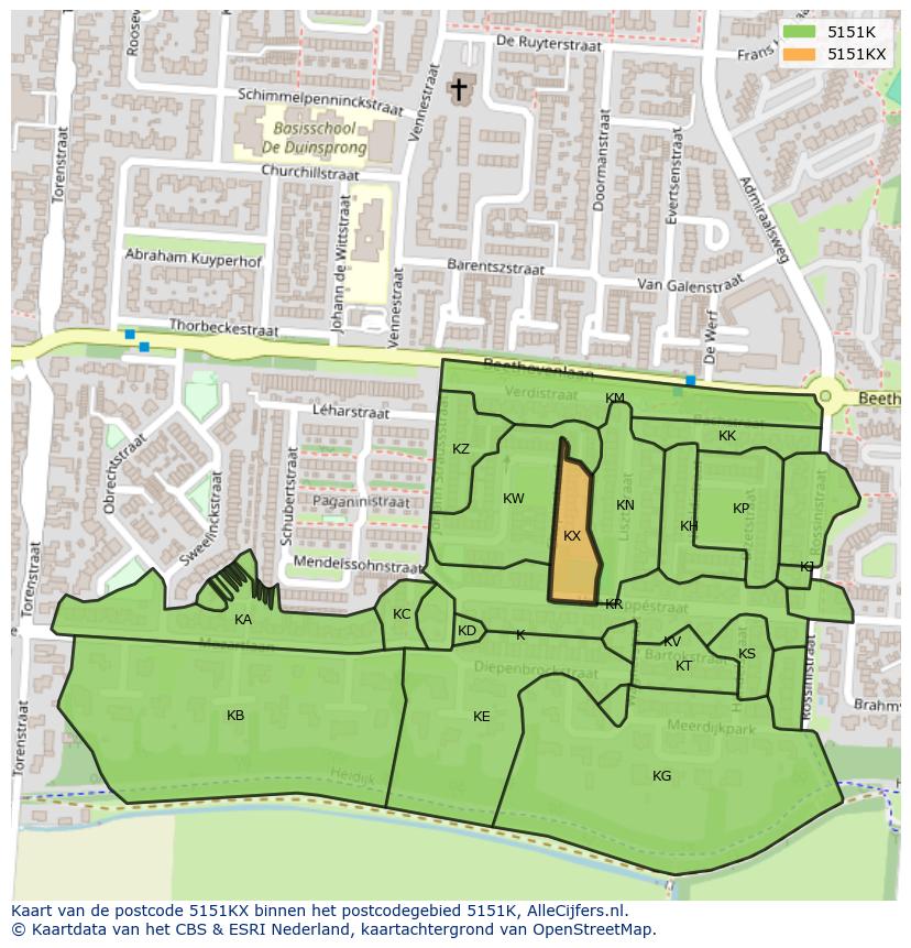 Afbeelding van het postcodegebied 5151 KX op de kaart.